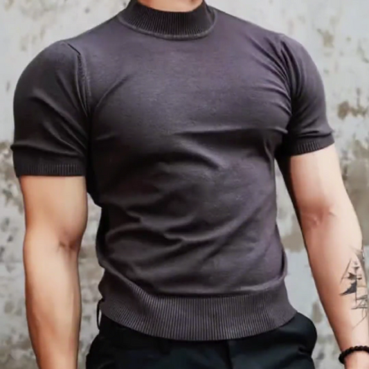 Mercerized Cotton Ice Silk Knitted High Collar Elastic Short Sleeves