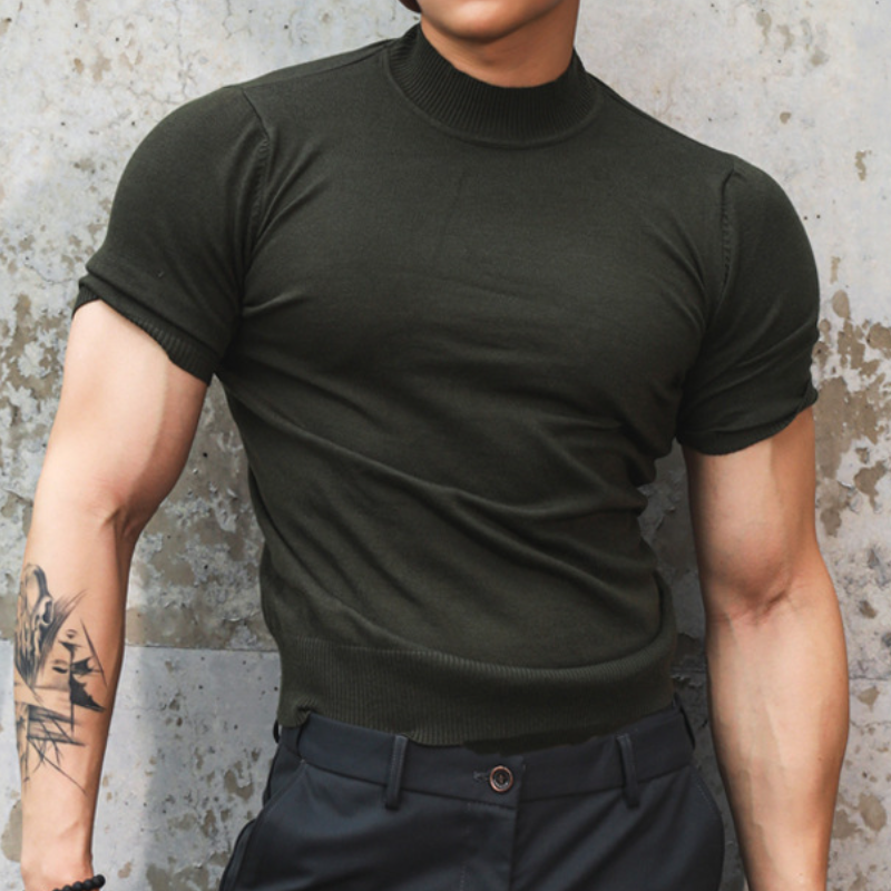 Mercerized Cotton Ice Silk Knitted High Collar Elastic Short Sleeves