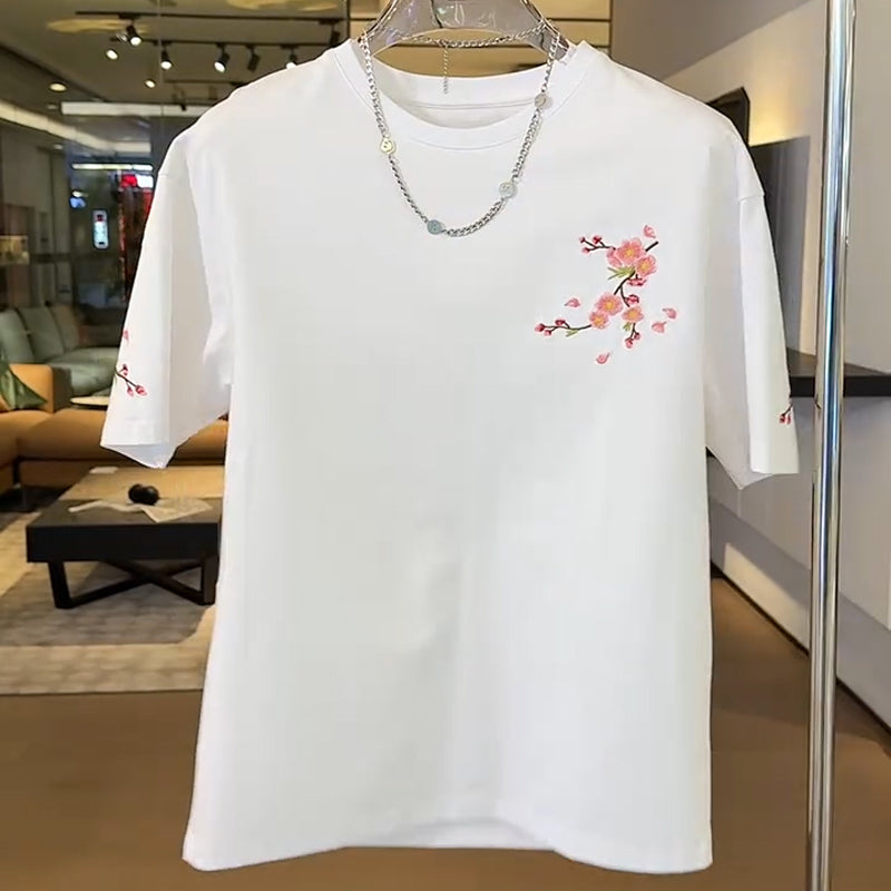 N0816 Men's plum blossom embroidered T-shirt