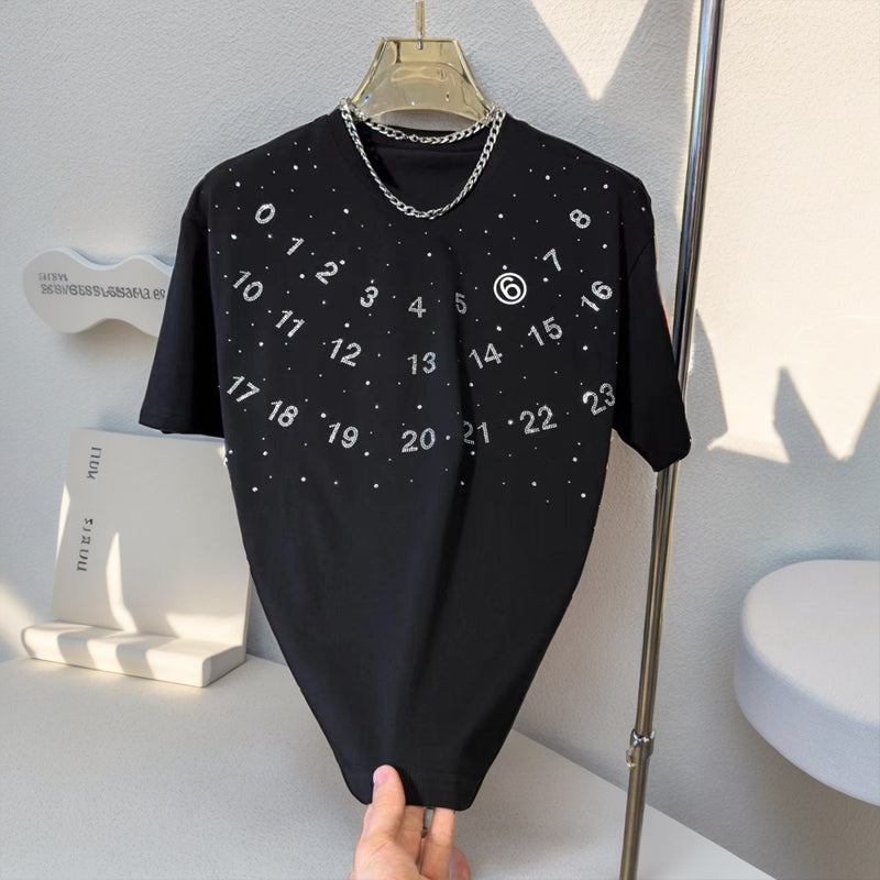 N0816 2024 new men's rhinestone digital personalized short sleeve
