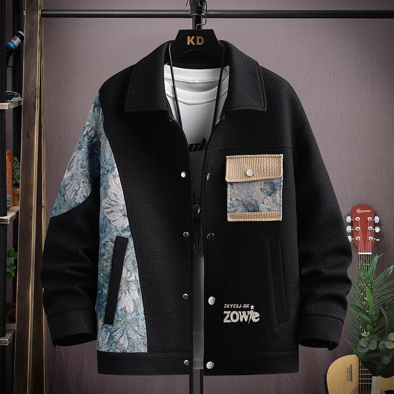 N0114 Men's trendy patchwork contrast color jacket