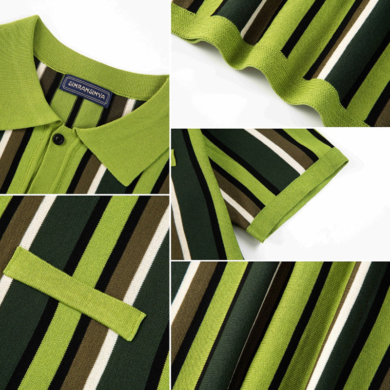 N0208 Men's striped casual short sleeves