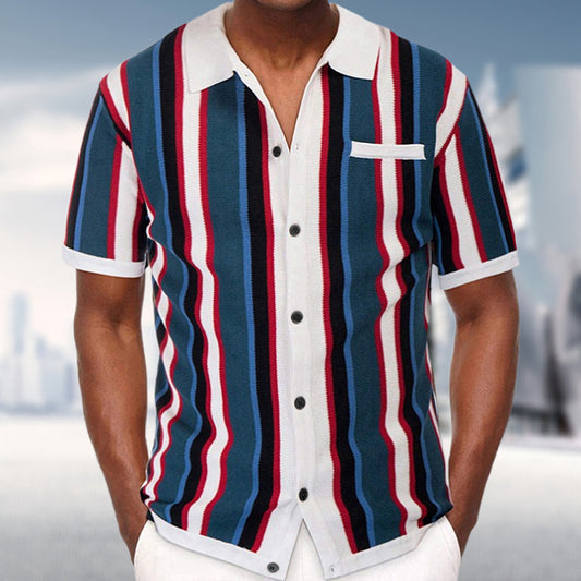 N0208 Men's striped casual short sleeves