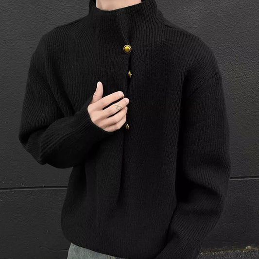 N0212 Irregular button design turtleneck sweater