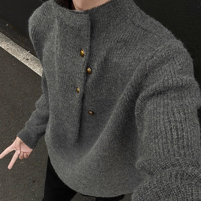N0212 Irregular button design turtleneck sweater