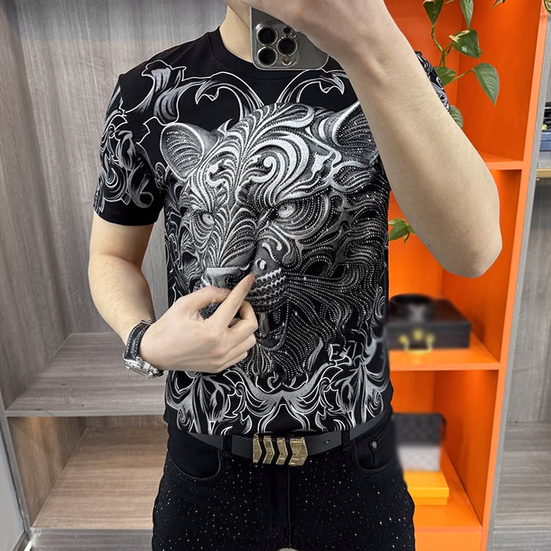 N0311 Men's diamond print handsome T-shirt