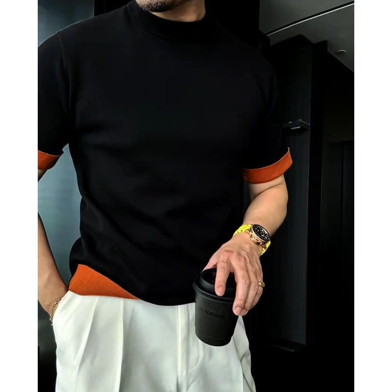 N0317 Men's summer high-value contrast color stitching short-sleeved