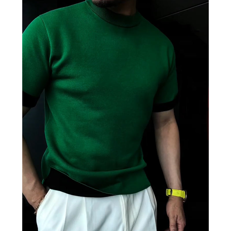 N0317 Men's summer high-value contrast color stitching short-sleeved
