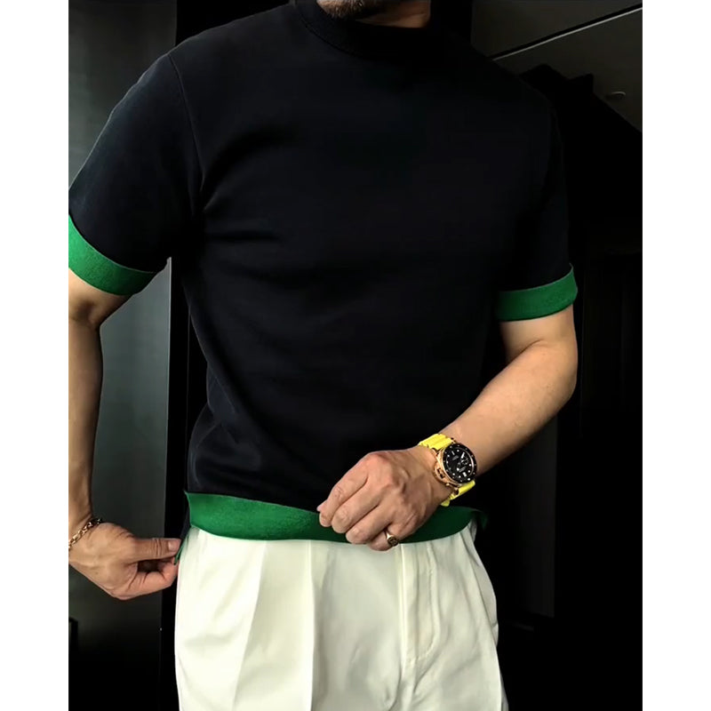 N0317 Men's summer high-value contrast color stitching short-sleeved