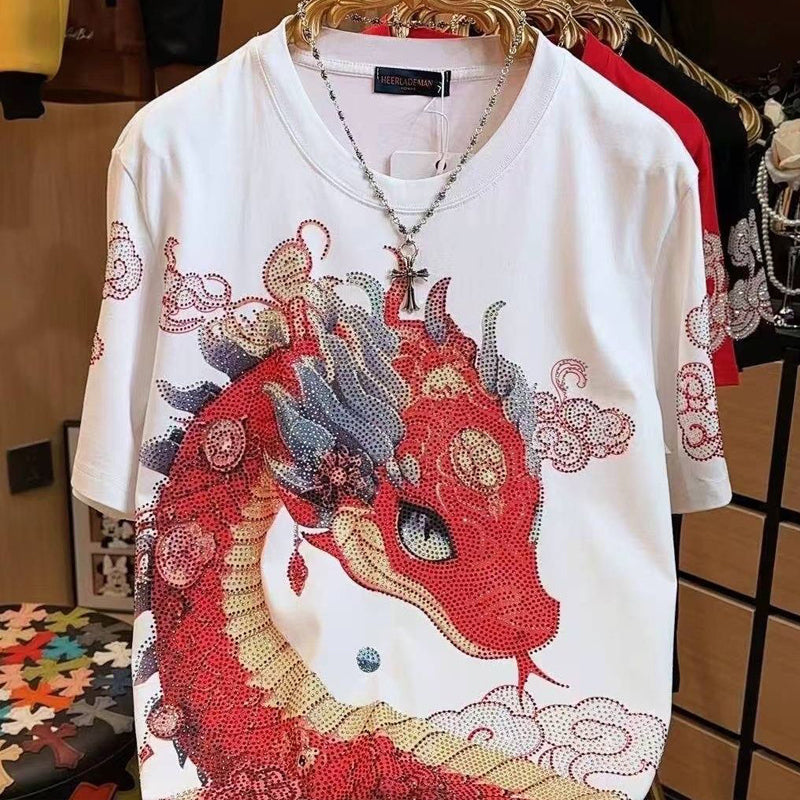 N0327 Men's round neck embroidered couple T-shirt