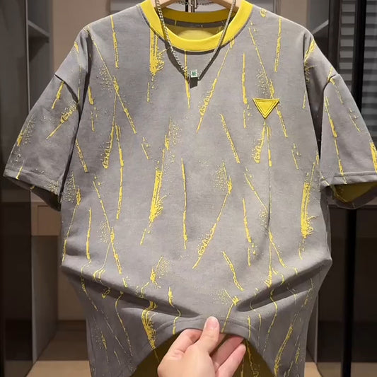 N0421 New Printed Contrast Color Fashion T-shirt