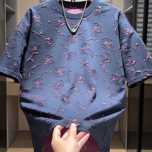 N0422 Men's 3D flower short sleeves