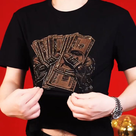 N0515 Men's trendy rhinestone short sleeves