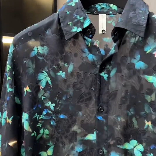 N0515 Men's trendy breathable jacquard short sleeves