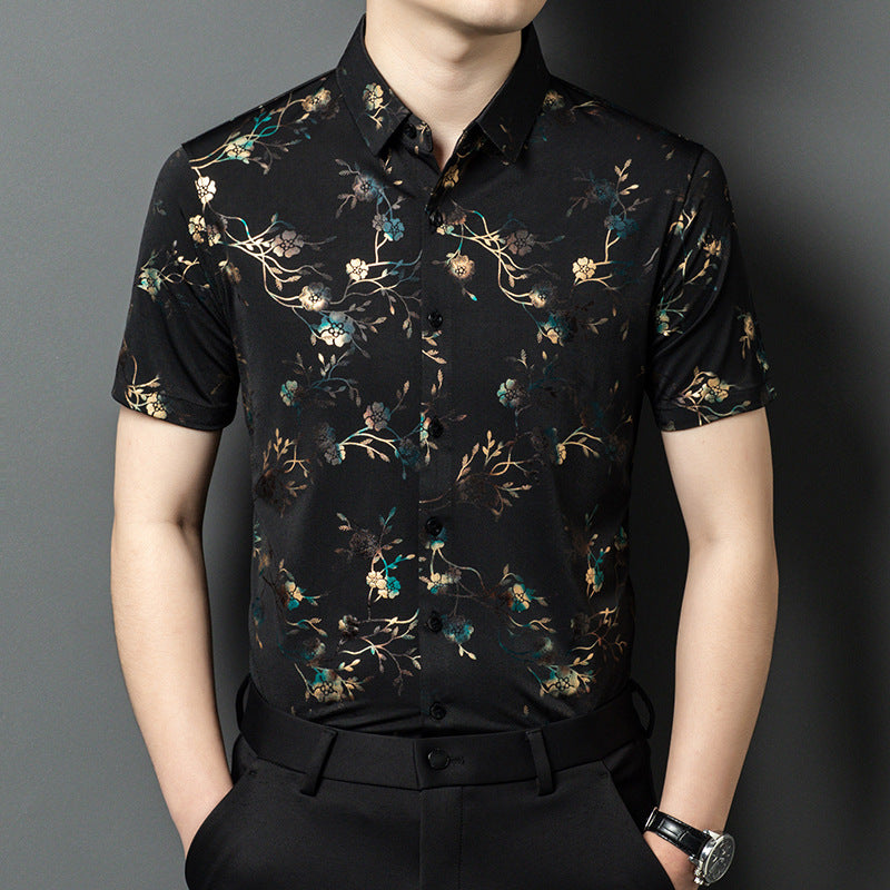 N0523 Men's Ice Silk Printed Short Sleeve