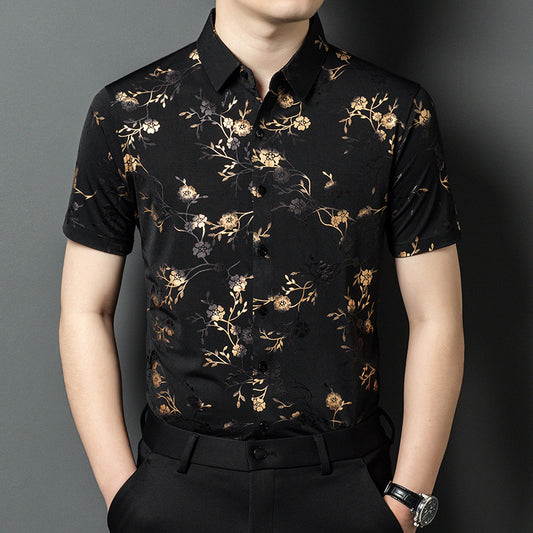 N0523 Men's Ice Silk Printed Short Sleeve