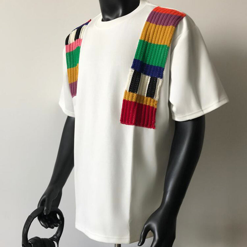 N0523 Colorful woolen patchwork short sleeves