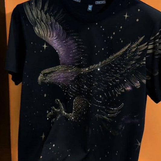 N0610 Men's rhinestone flying eagle short sleeve