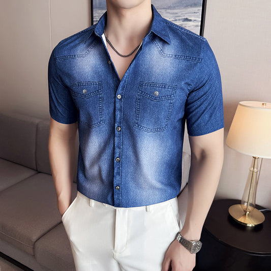N0612 High-end gradient denim short-sleeved shirt