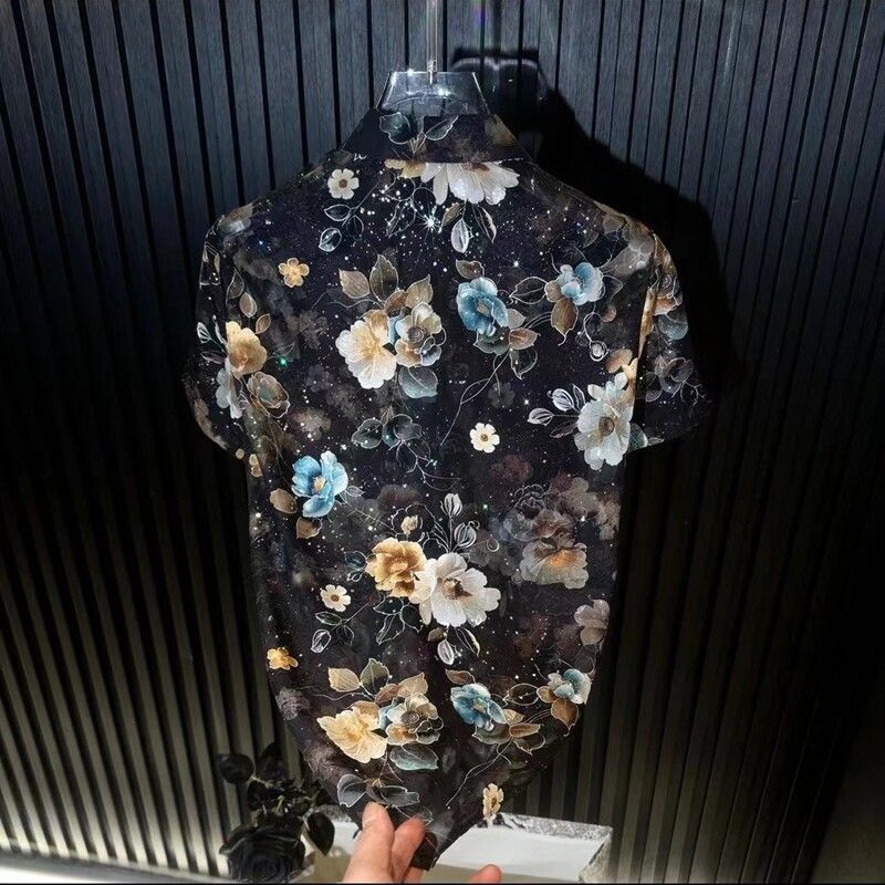 N0613 High-grade ice silk hollow short-sleeved shirt