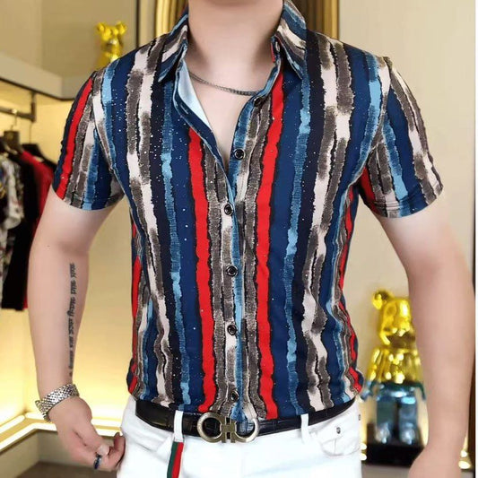 N0616 Men's color matching trendy floral shirt