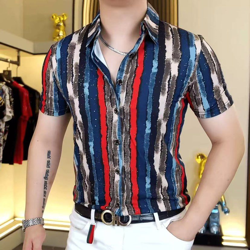 N0616 Men's color matching trendy floral shirt