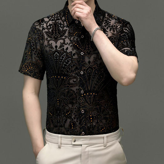 Summer Men's Casual Hollow Ice Silk Short Sleeves