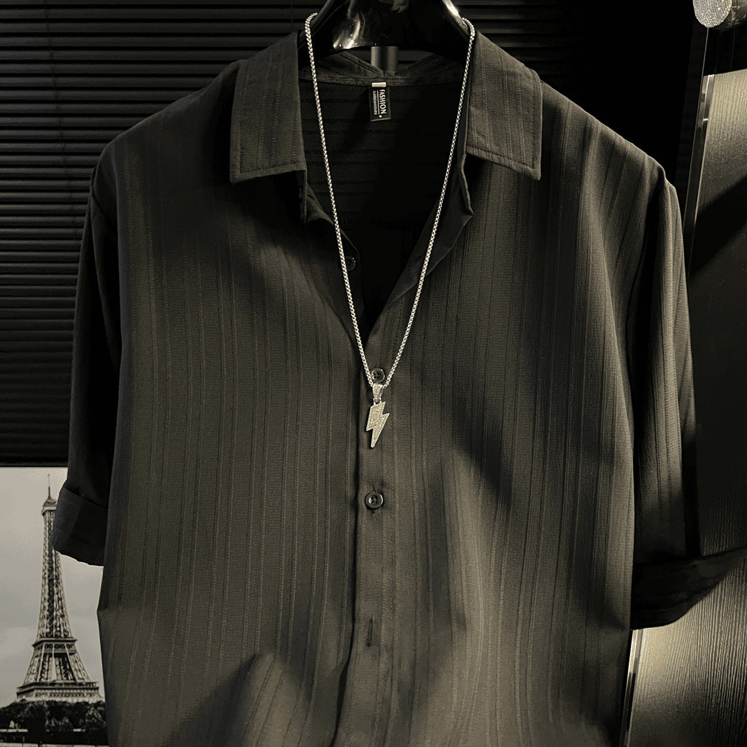 N62701 Summer New Style Lapel Striped Casual Short Sleeve