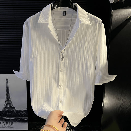 N62701 Summer New Style Lapel Striped Casual Short Sleeve