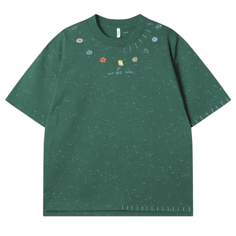 Embroidered High-end Round Neck Pure Cotton Couple T-shirt