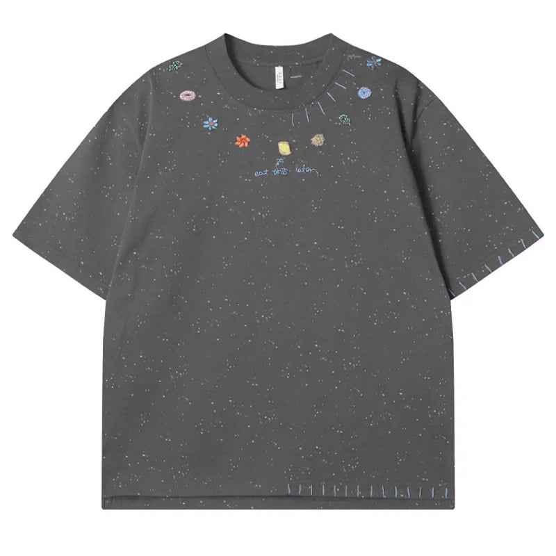Embroidered High-end Round Neck Pure Cotton Couple T-shirt