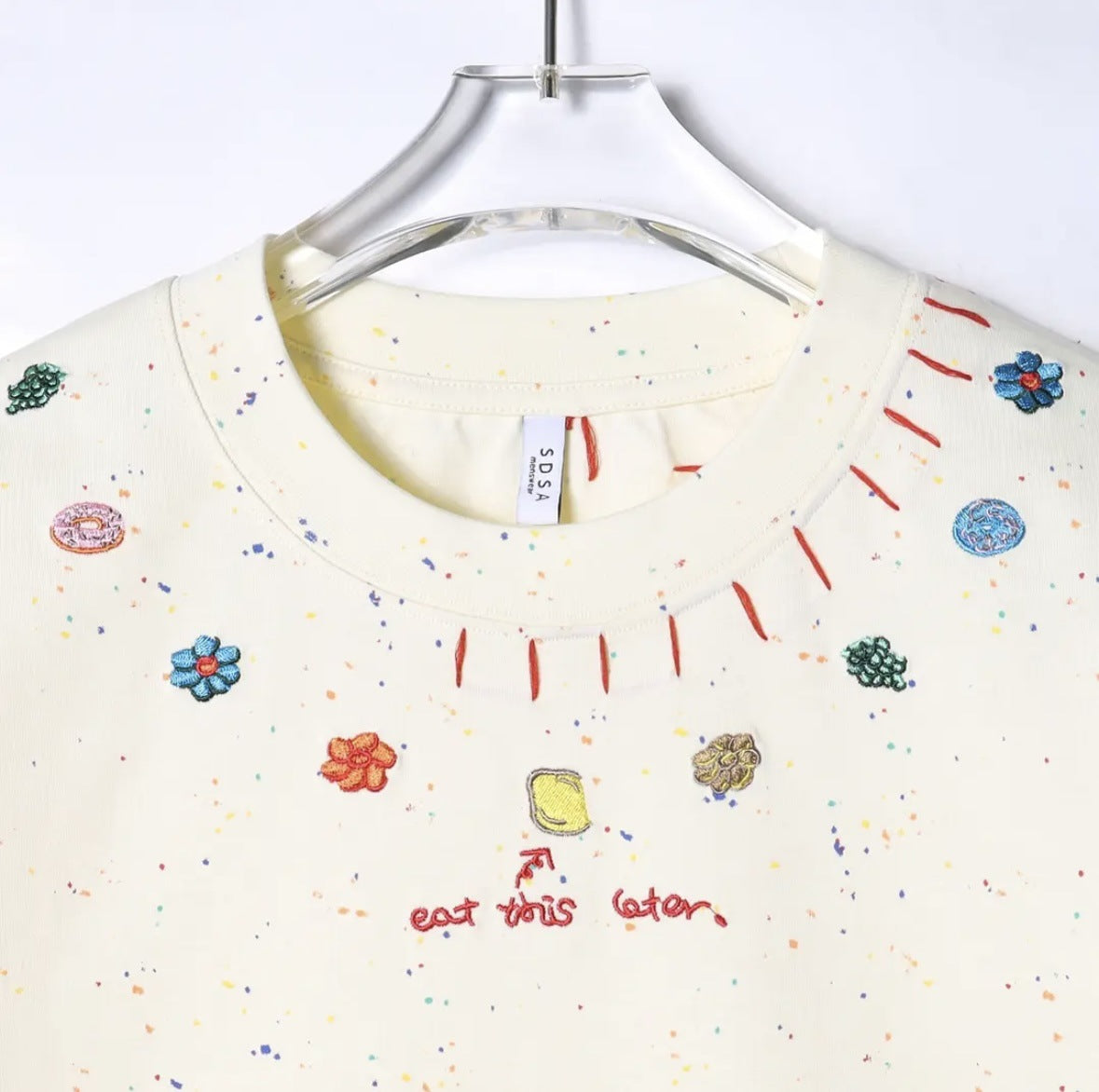 Embroidered High-end Round Neck Pure Cotton Couple T-shirt