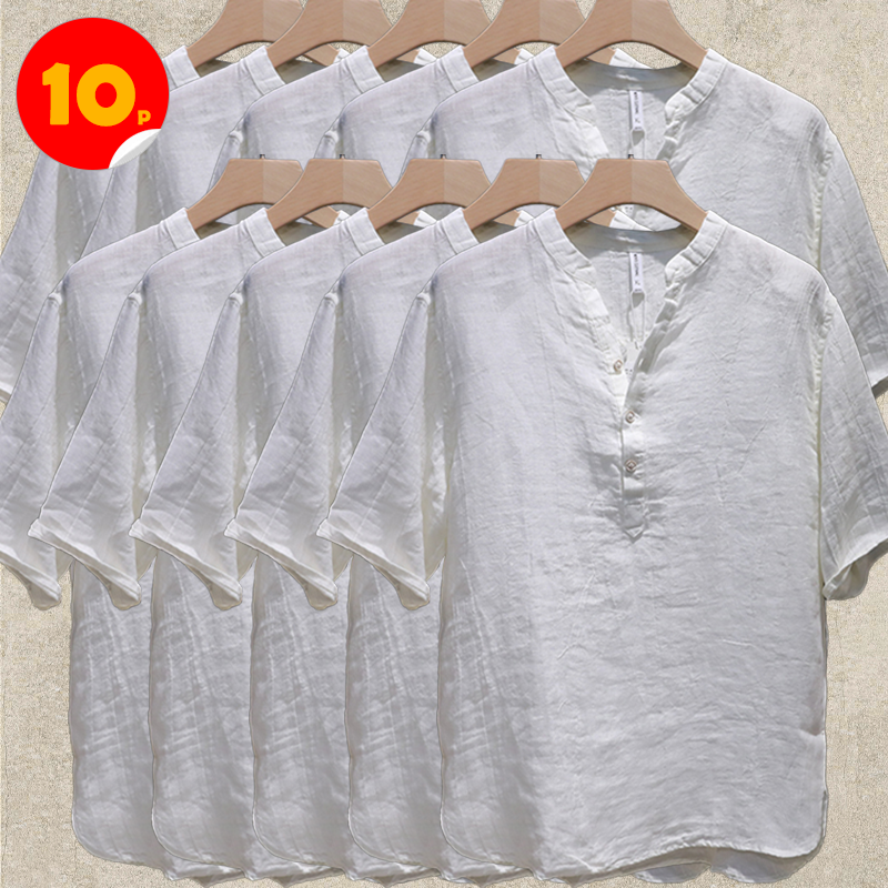 10-Pack White Summer Linen Short Sleeve Shirts