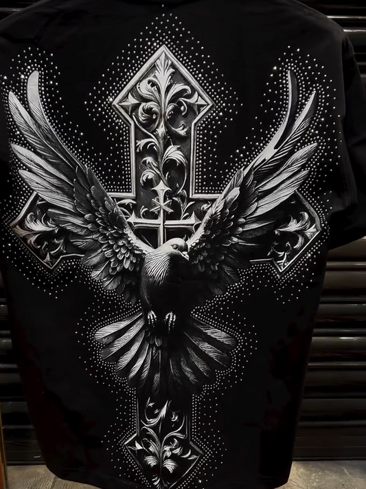 Men's Ornate Cross and Eagle Print Shirt