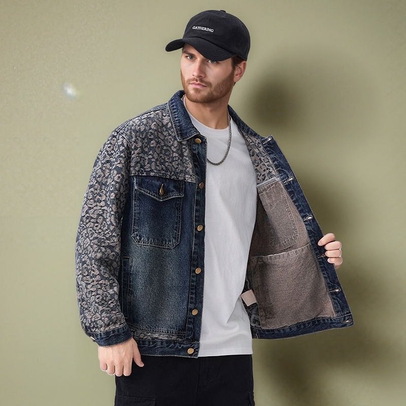 N82101 New Jacquard Patchwork Contrast Color Denim Jacket