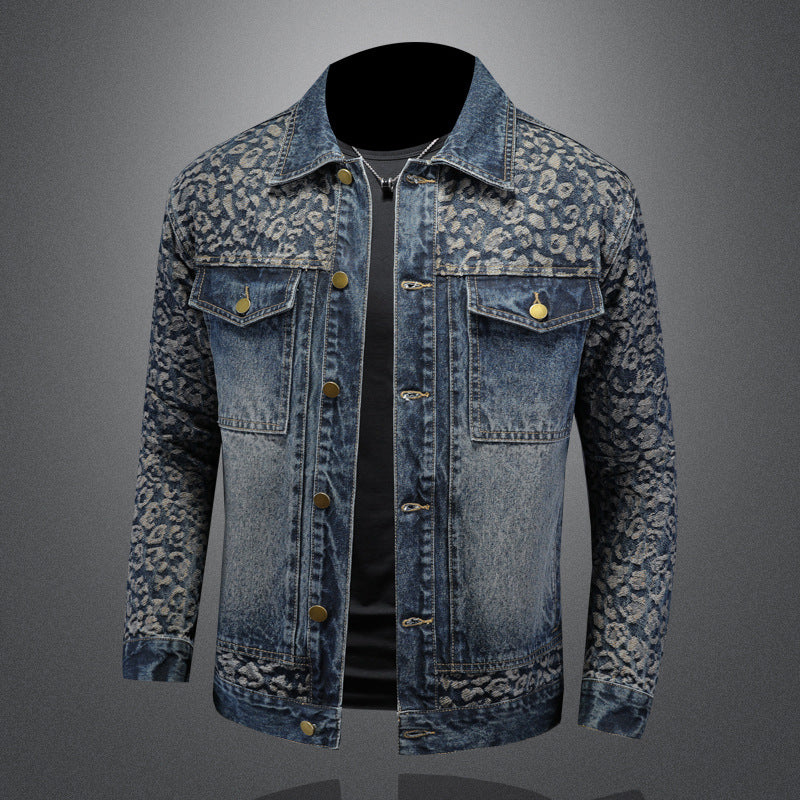 N82101 New Jacquard Patchwork Contrast Color Denim Jacket