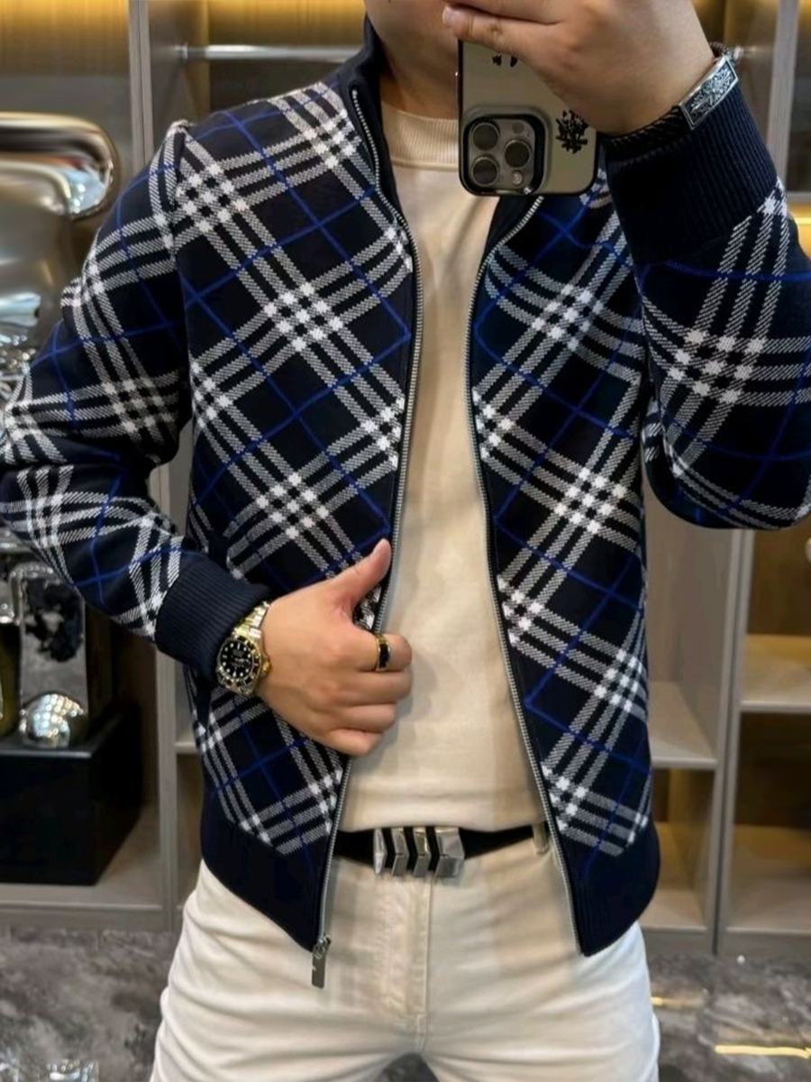 Plaid Stand Collar Versatile Jacket