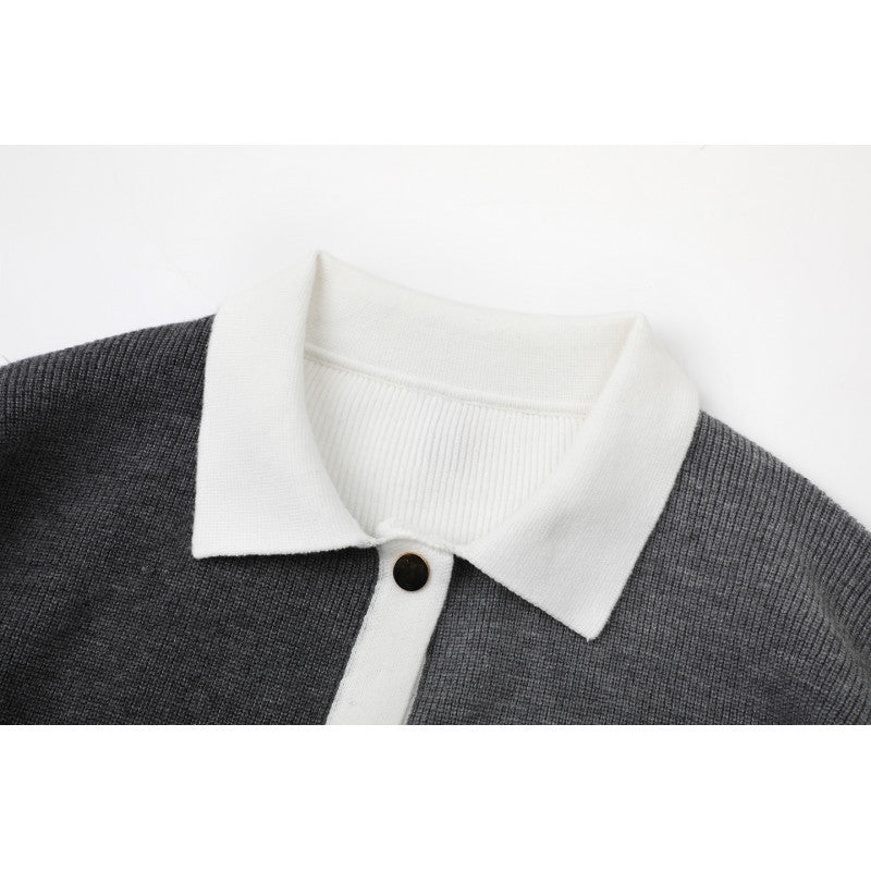 N91101 New Men's Colorblock Cardigan Sweater Collar Knitted Jacket