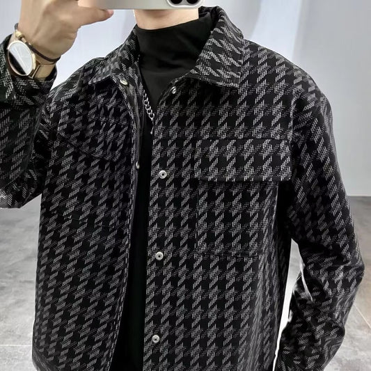 N92303 Men's Autumn New Slim Plaid Lapel Jacket