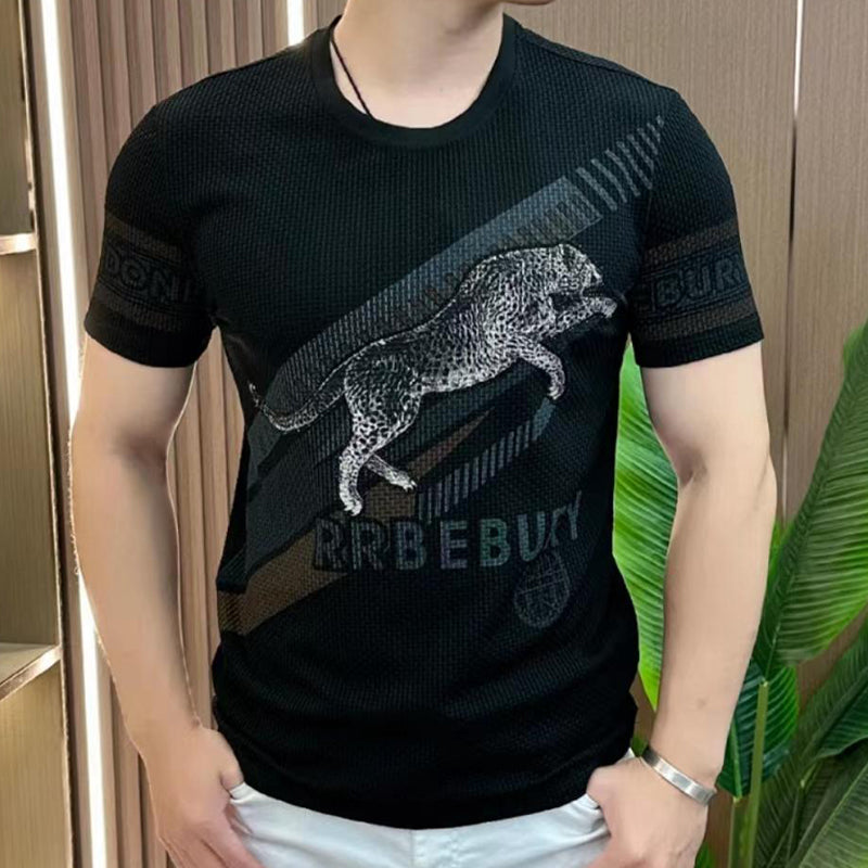 N0621 Men's summer round neck printed ice silk short sleeves