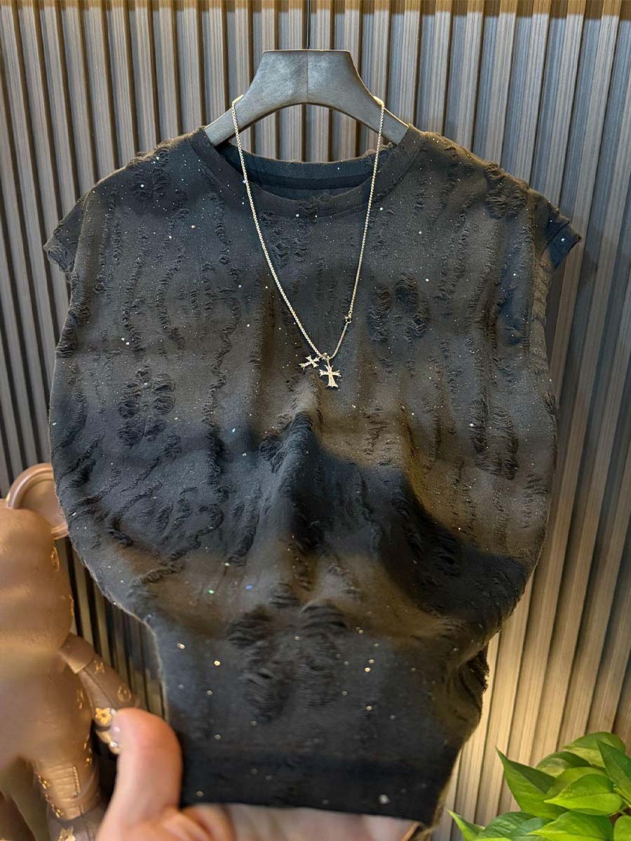 Men's Rhinestone Sparkle Ripped Sleeveless Vest