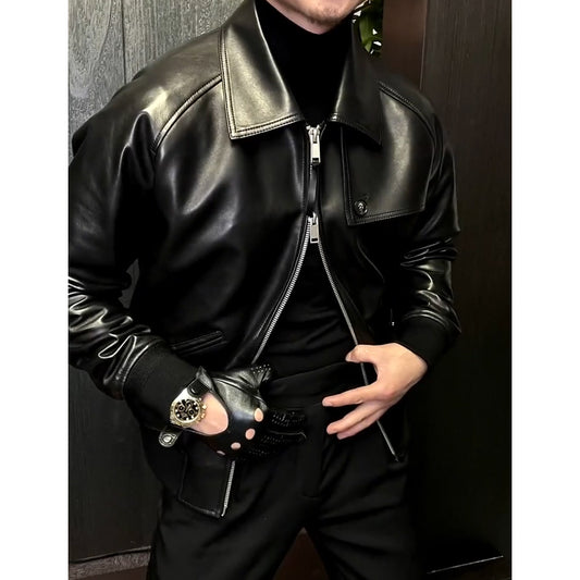 N0408 Men's new handsome leather jacket