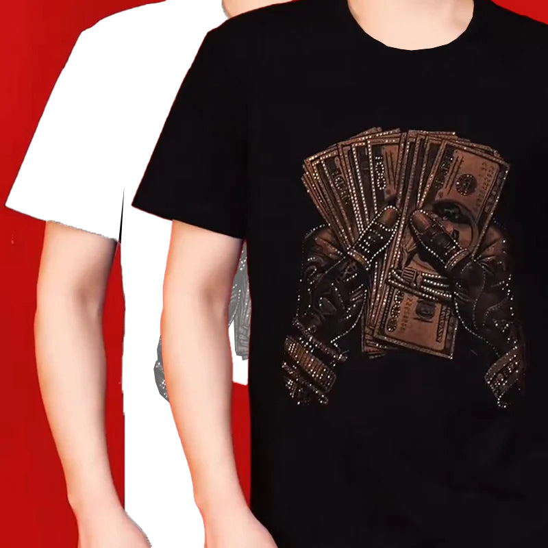 N0515 Men's trendy rhinestone short sleeves