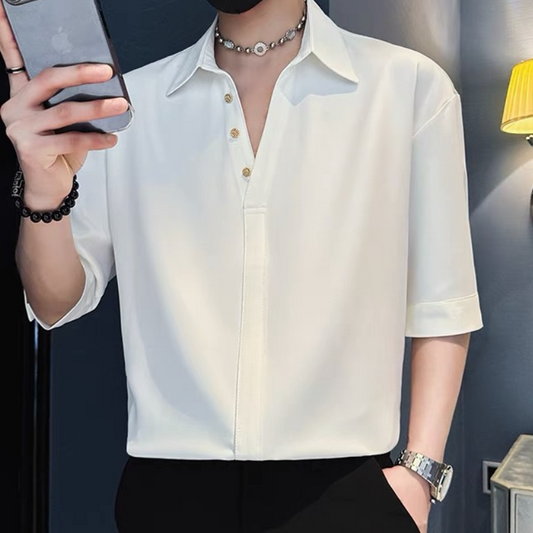 Men's Short-sleeved Trendy Slim-fitting Casual Shirt