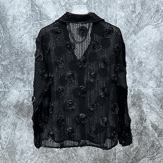N0711 Fashion shirt with hollowed-out thin rose design