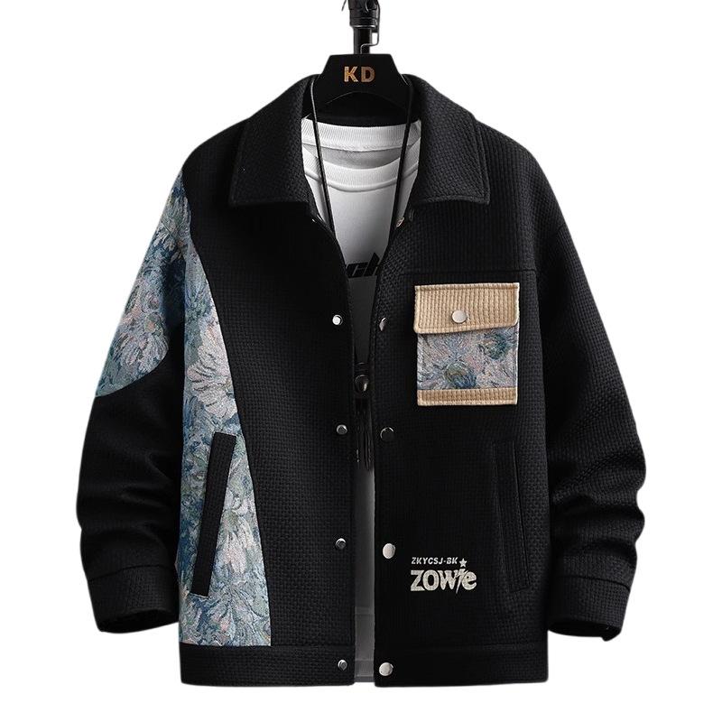 N0114 Men's trendy patchwork contrast color jacket
