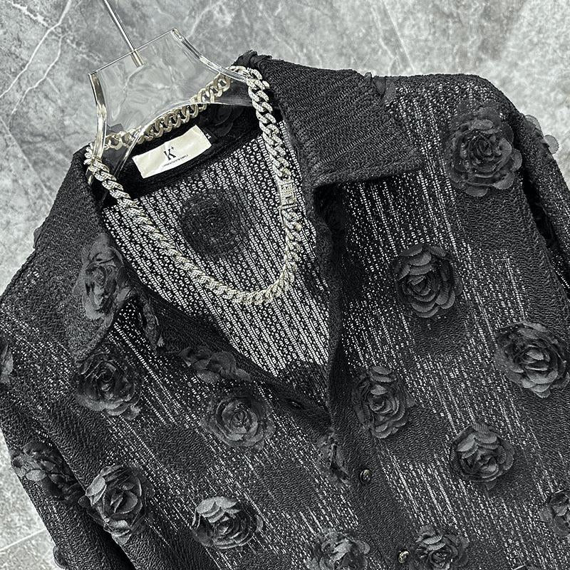 N0711 Fashion shirt with hollowed-out thin rose design