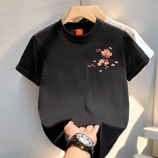 N0816 Men's plum blossom embroidered T-shirt