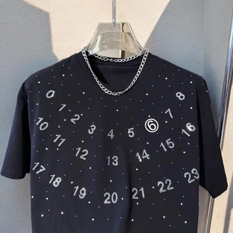N0816 2024 new men's rhinestone digital personalized short sleeve