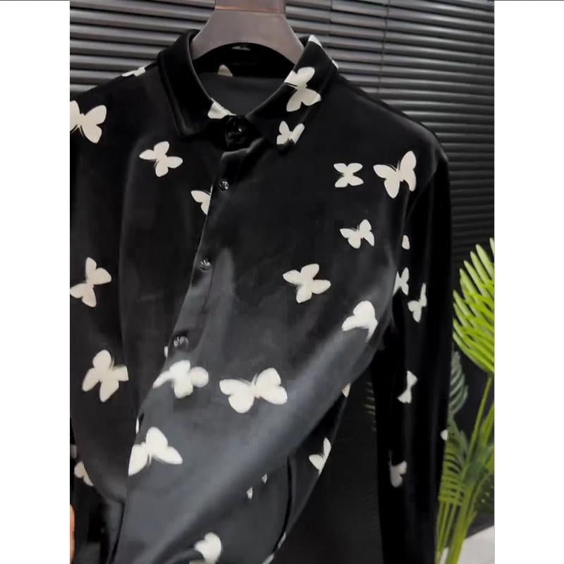 N0919 Men's Gold Velvet Butterfly Shirt